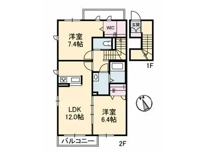 ル・シエル A棟(2LDK/2階)の間取り写真