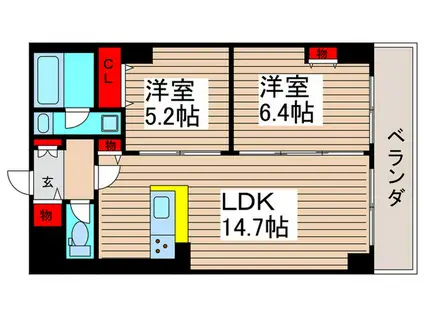 カスタリア西船橋II(2LDK/2階)の間取り写真