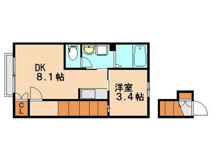 バインズ(1DK/2階)の間取り写真