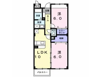 ヴィアーレ・I(2LDK/2階)の間取り写真