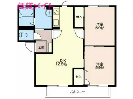 メモリアル A棟(2LDK/1階)の間取り写真