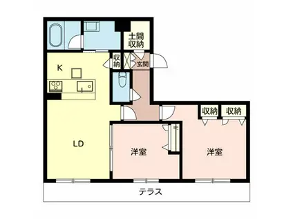 グランテージ高槻(2LDK/1階)の間取り写真