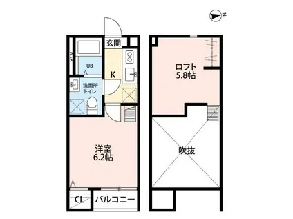 FREUDESLEBEN小田原(1K/2階)の間取り写真