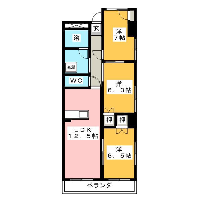 グランドゥール稲川(3LDK/4階)の間取り写真