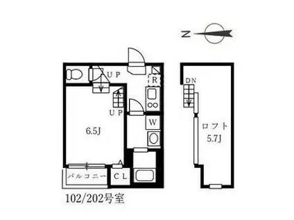 ハーモニーテラス上石川町II(1SK/2階)の間取り写真