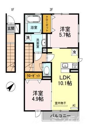 リヴェール フォスター(2LDK/2階)の間取り写真