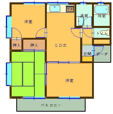 グランドヒル岸宮(3LDK/2階)の間取り写真