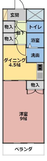 ベルカルムS(1DK/2階)の間取り写真