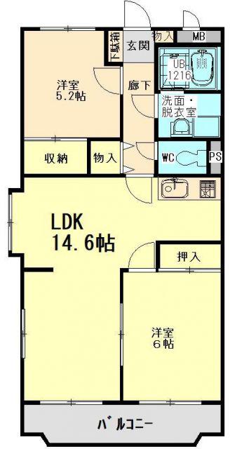 サニーサイドテラス(2LDK/2階)の間取り写真