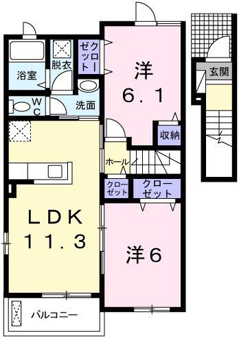 アベニール・フルール(2LDK/2階)の間取り写真