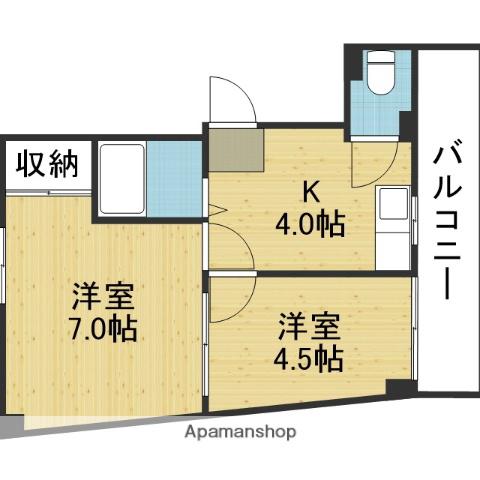 丸善シティーハイツ上六(2DK/6階)の間取り写真