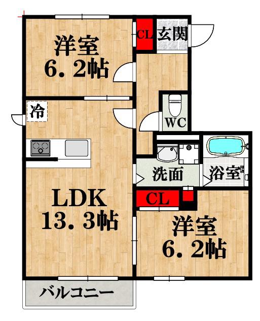 DEMEURE CRECIA I(2LDK/1階)の間取り写真