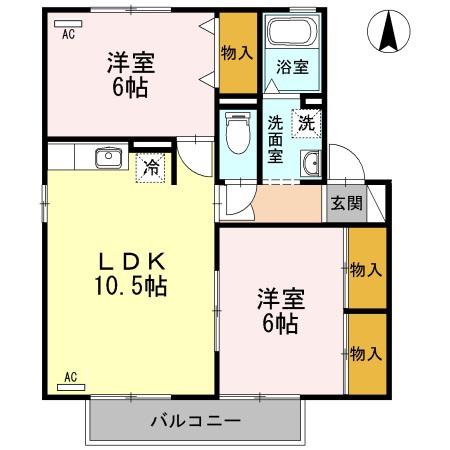 ハイブリッジ A棟(2LDK/2階)の間取り写真