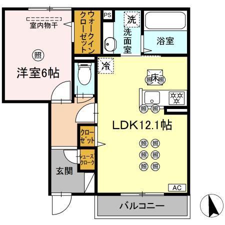 アルカンシェル(1LDK/1階)の間取り写真
