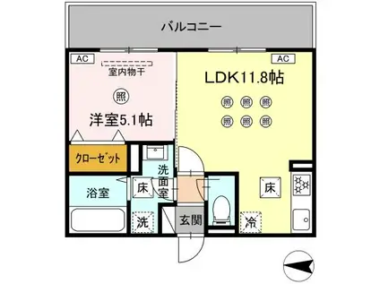 アクアフェリーチェ B棟(1LDK/1階)の間取り写真
