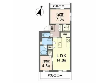 モンセル(2LDK/3階)の間取り写真