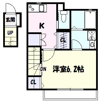 ヴィラージュ溝の口(1K/2階)の間取り写真