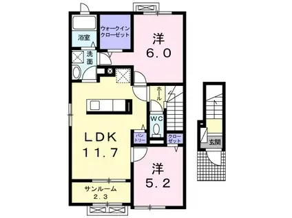 リーファ・ヴィラ ヤマキドI(2LDK/2階)の間取り写真