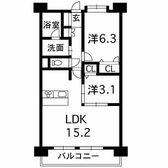 グランドパレス熊本(2LDK/10階)の間取り写真