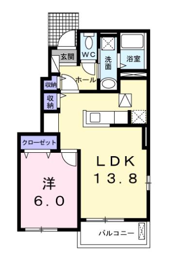 アウロ一ラ・古祖原B(1LDK/1階)の間取り写真