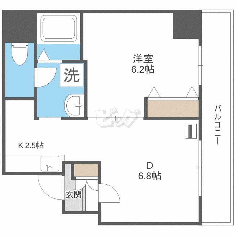 サンコート6条 弐番館(1LDK/8階)の間取り写真