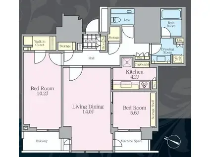 赤坂タワーレジデンスTOP OF THE HILL(2LDK/32階)の間取り写真