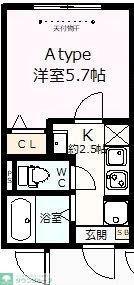 べルテイン関原(1K/2階)の間取り写真