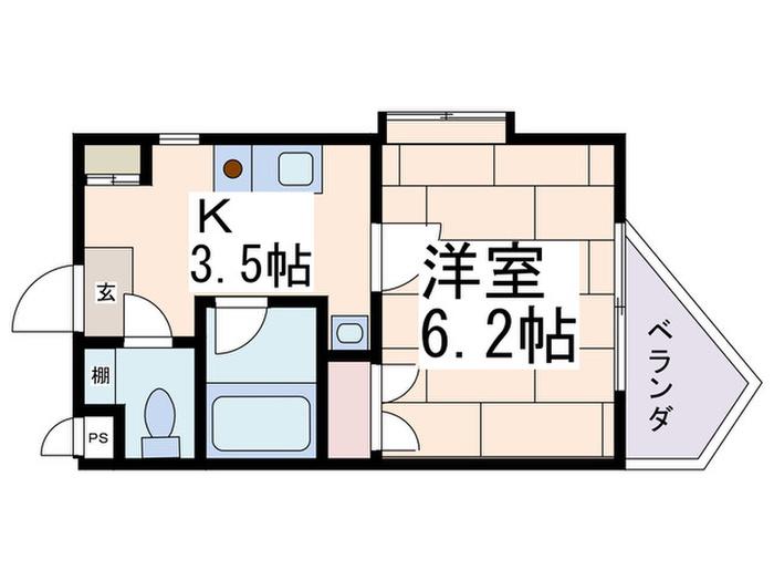 ハイツ内野・B(1K/2階)の間取り写真