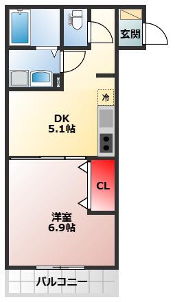 FELIZ岸和田(1DK/1階)の間取り写真