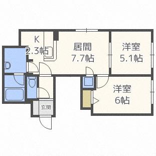 カマール琴似(2LDK/2階)の間取り写真