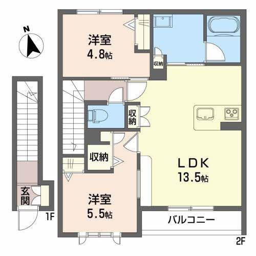 シャーメゾン ミュール 本丸西(2LDK/2階)の間取り写真