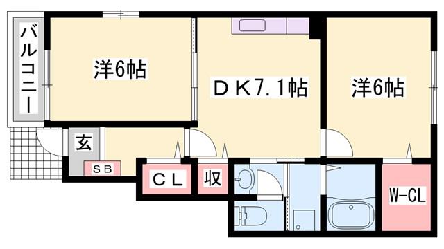 リヴァ―サイドレジデンスB(2DK/1階)の間取り写真