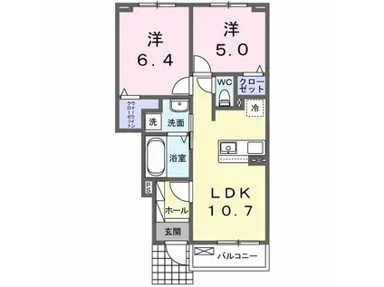 カレント レジデンス 下増田II(2LDK/1階)の間取り写真