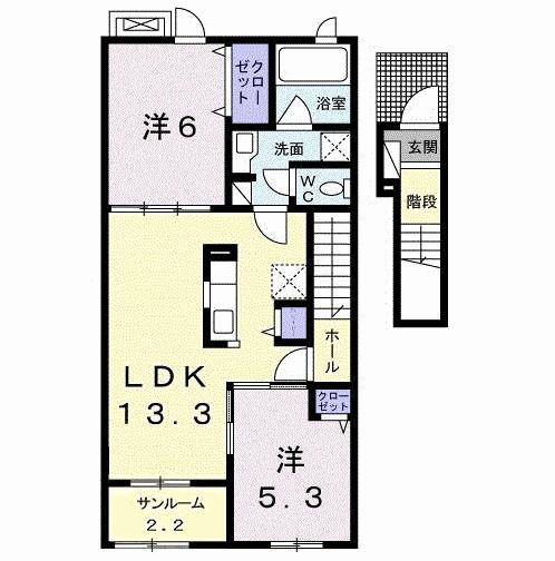 ボヌール カワト A(2LDK/2階)の間取り写真
