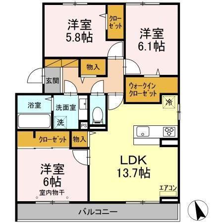 グランテージ海神H(3LDK/3階)の間取り写真
