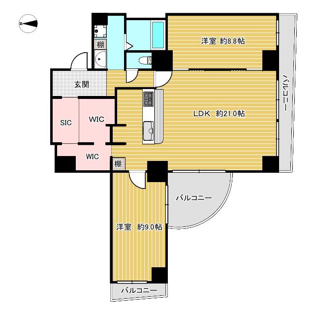 グランフェルティ本山(2LDK/14階)の間取り写真