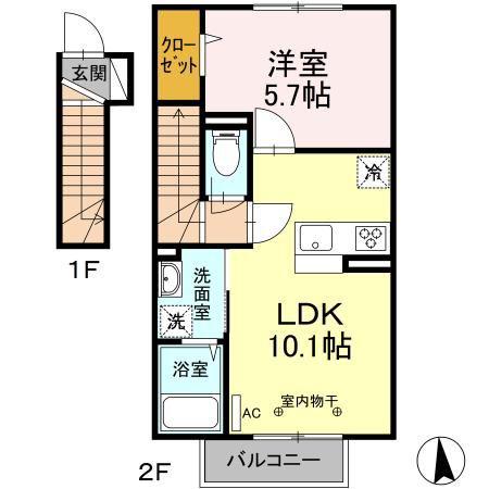 ヴィラ カスターニャ(1LDK/2階)の間取り写真