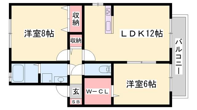 シャルマンコート A棟(2LDK/2階)の間取り写真