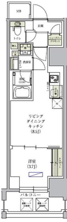 アーバネックス谷町四丁目(1LDK/7階)の間取り写真