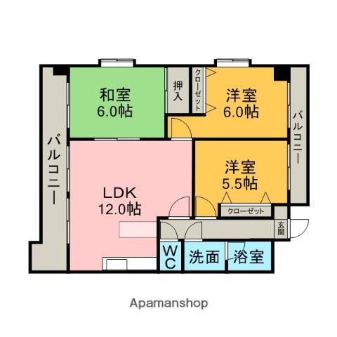 ルミエールあいづまII(3LDK/4階)の間取り写真