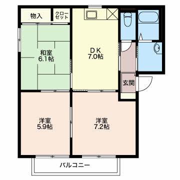 バリュージュヤマトA(3DK/2階)の間取り写真