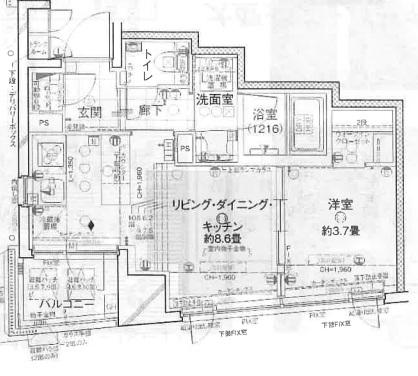 ブラントン日本橋大伝馬町(1LDK/5階)の間取り写真