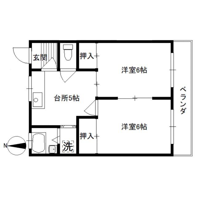 第二満坂ハイム(2K/2階)の間取り写真