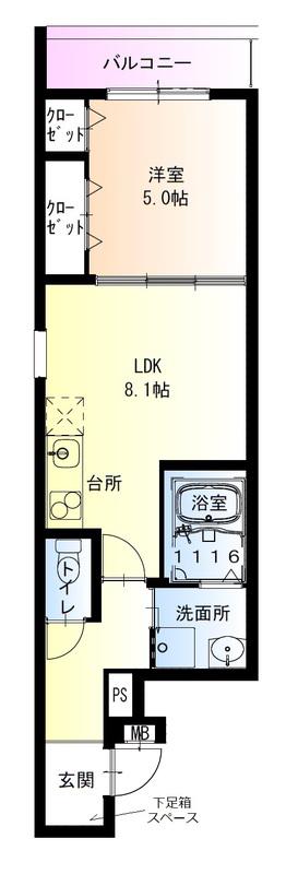 フジパレス住吉長居I番館(1LDK/2階)の間取り写真