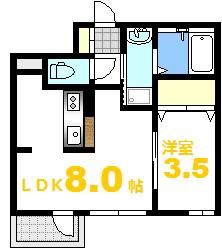 月光江波本町さくら(1LDK/3階)の間取り写真