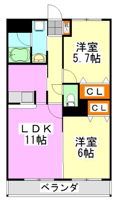 エヴァーグリーン(2LDK/2階)の間取り写真