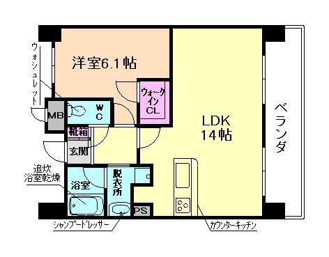 アルグラッド・福島ウエスト(1LDK/13階)の間取り写真