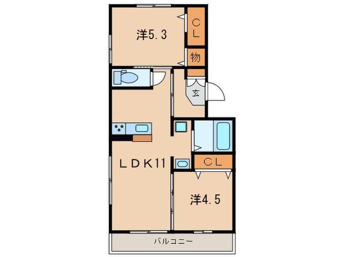 カーサ ルミノサ ドゥーエ(2LDK/2階)の間取り写真
