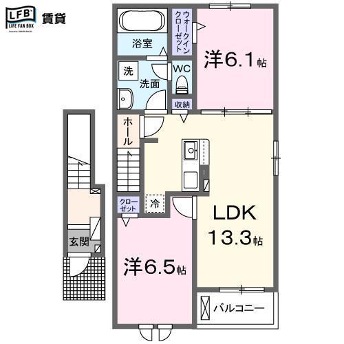 グランターナA(2LDK/2階)の間取り写真