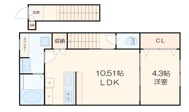 メルシーアモ五個荘(1LDK/2階)の間取り写真